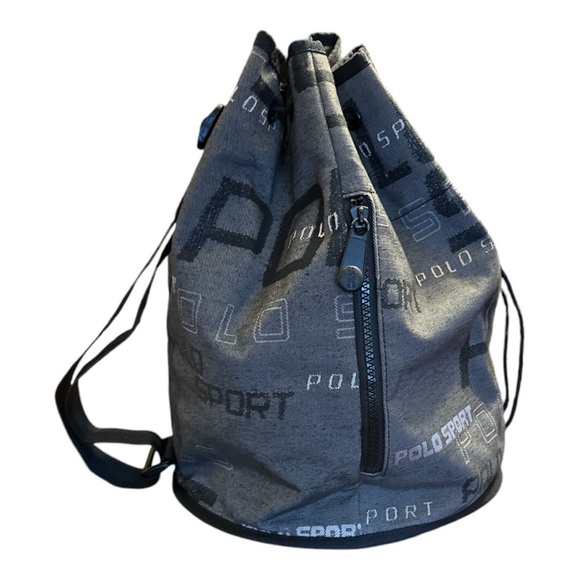 POLO SPORT Ralph Lauren Spellout All Over Print Drawstring Bucket Sling Bag VTG - Picture 1 of 9